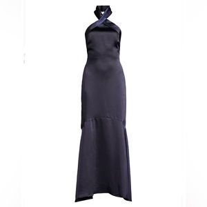 Elliatt Angie Satin Halter Gown in Navy